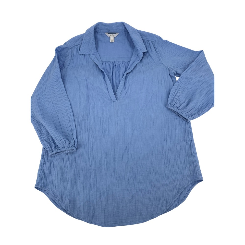 Lilly Pulitzer Tunic Top Women Medium Blue Cotton Gauze V-Neck Long Sleeve